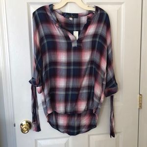 Francescas blue rain plaid blouse NWT